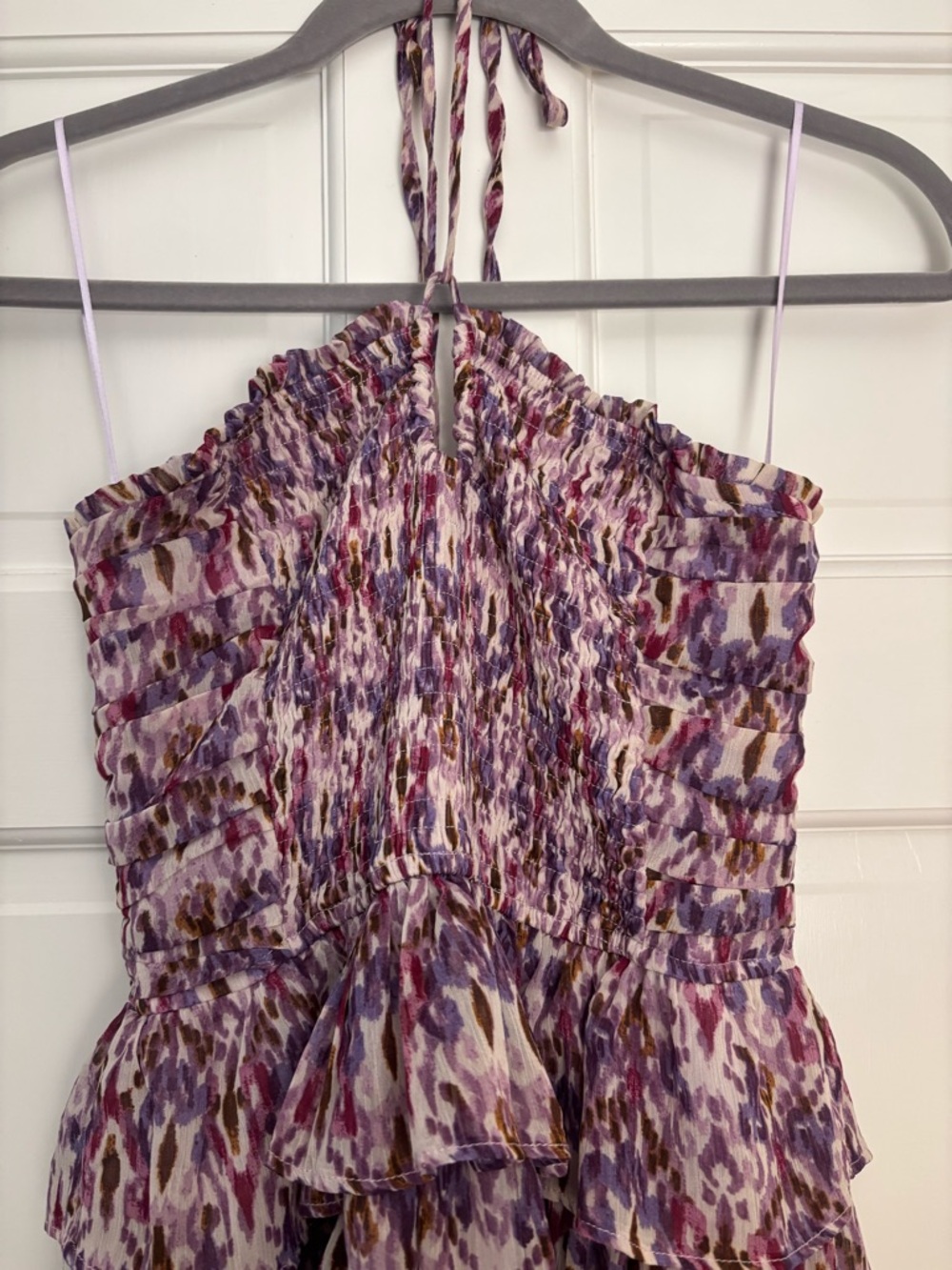 vestique Purple Floral Smocked Tiered Midi Dress - Picture 5 of 7